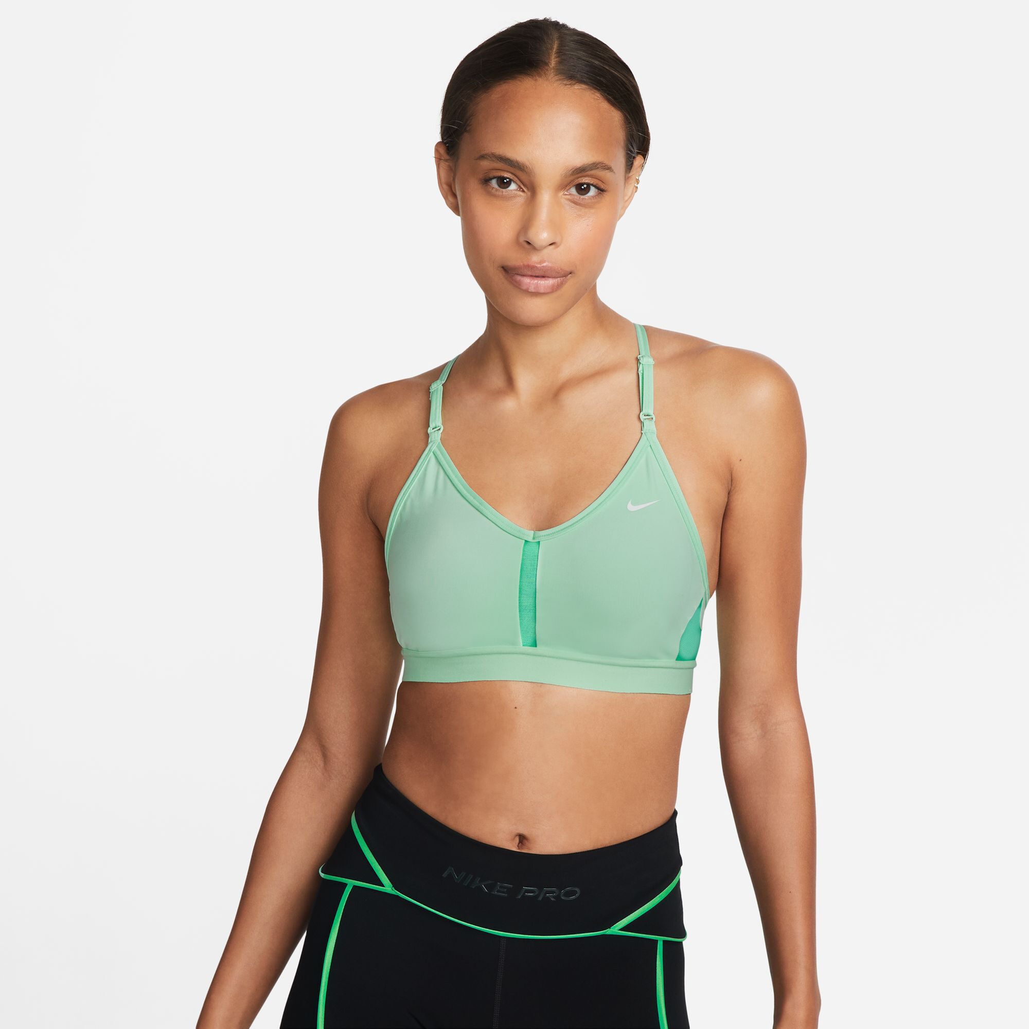 Nike Performance INDY V NECK BRA - Light support sports bra -  mineral/white/turquoise 